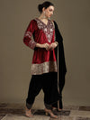 Choga Style Mehroon & Black Farshi Salwaar Set with Dupatta