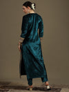 Long Straight Rama Green Velvet Kurti Set (Kaftan Fit)