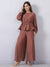 Brown Cord Set with String Detail and Side Slits