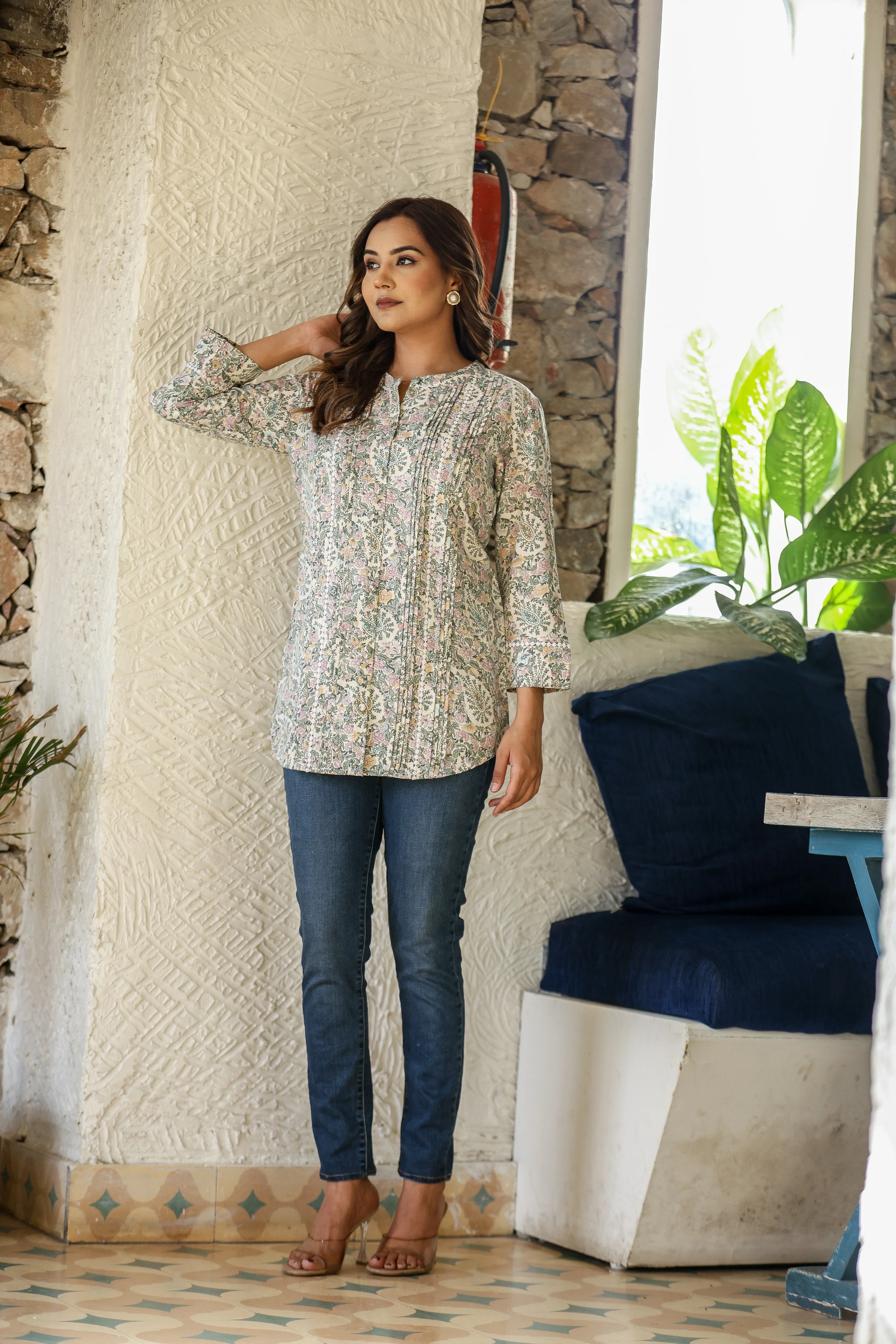 White Multi-Print Rayon Top