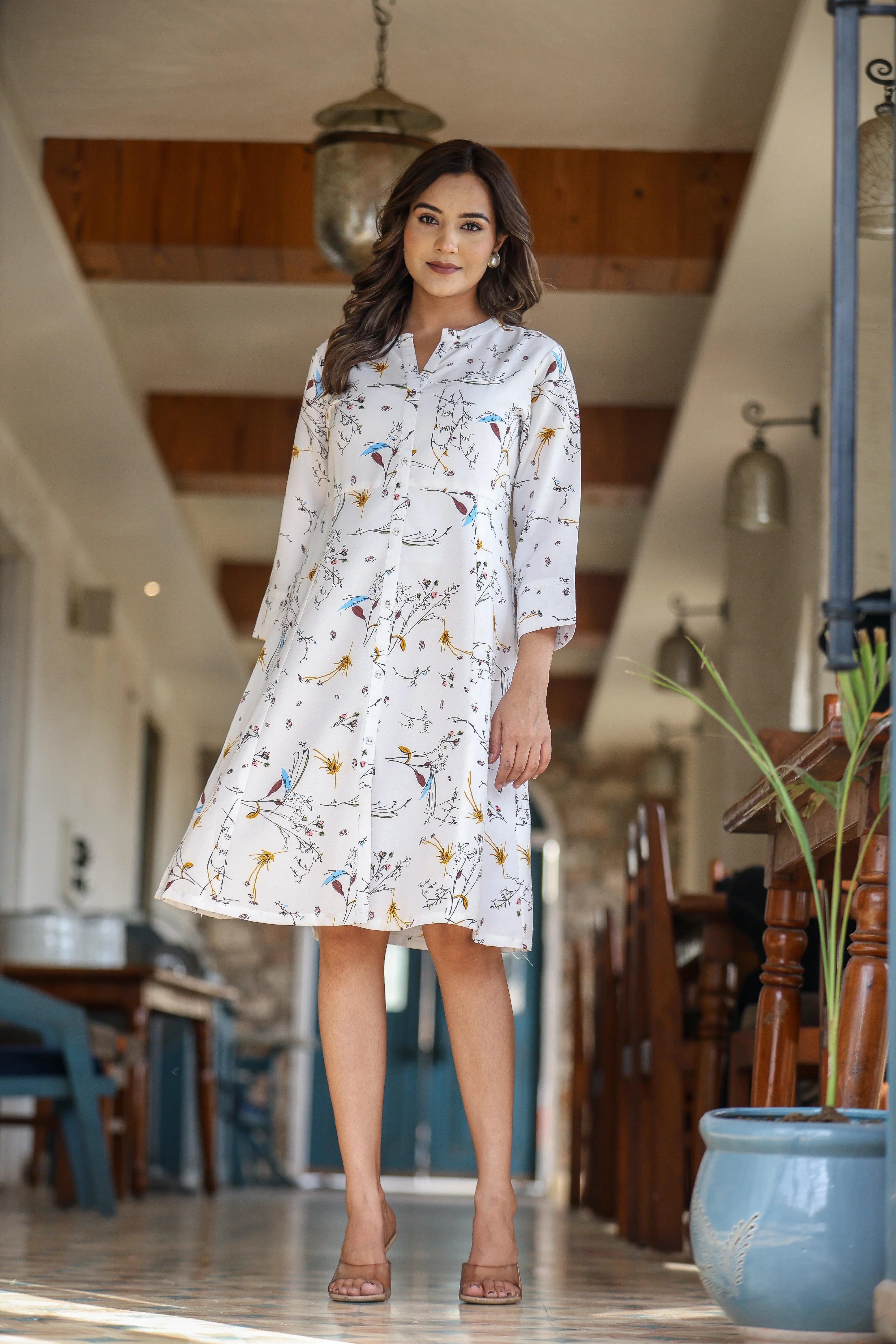 White Multi-Print Kurta in Natural Fabric