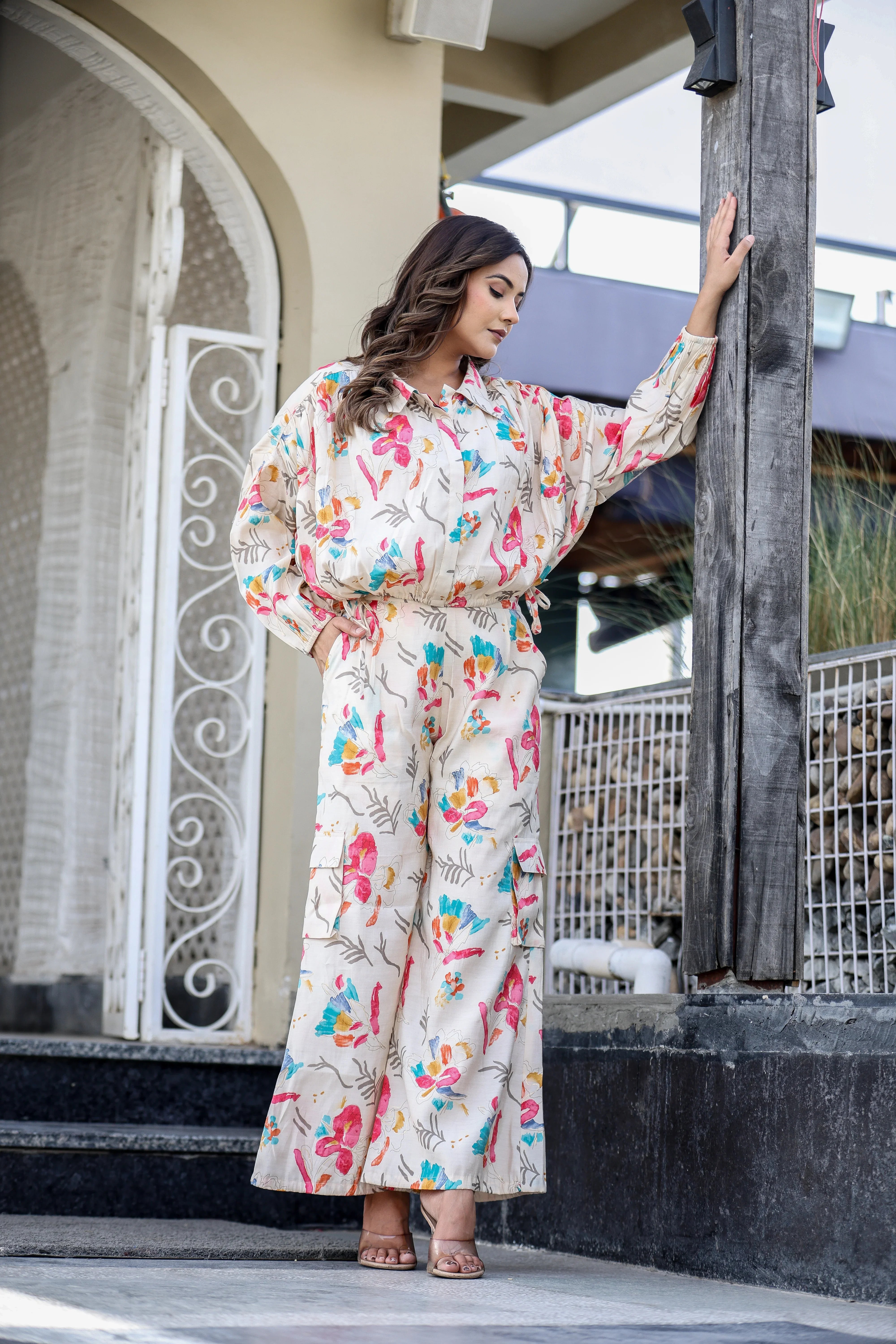 Cream Multi-Floral Relaxed Fit Coord Set