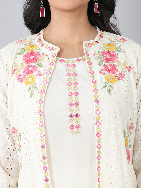 Multi embroidery jacket style kurta set