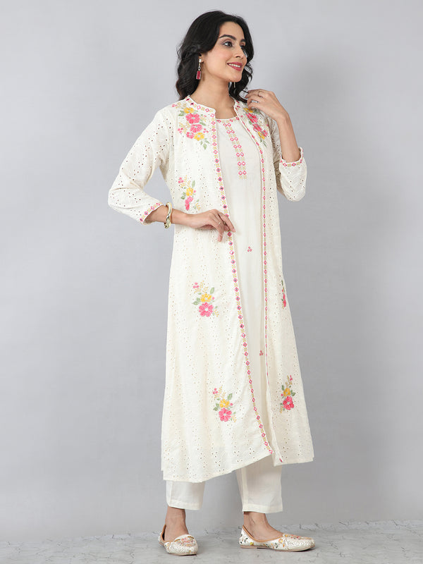 Multi embroidery jacket style kurta set