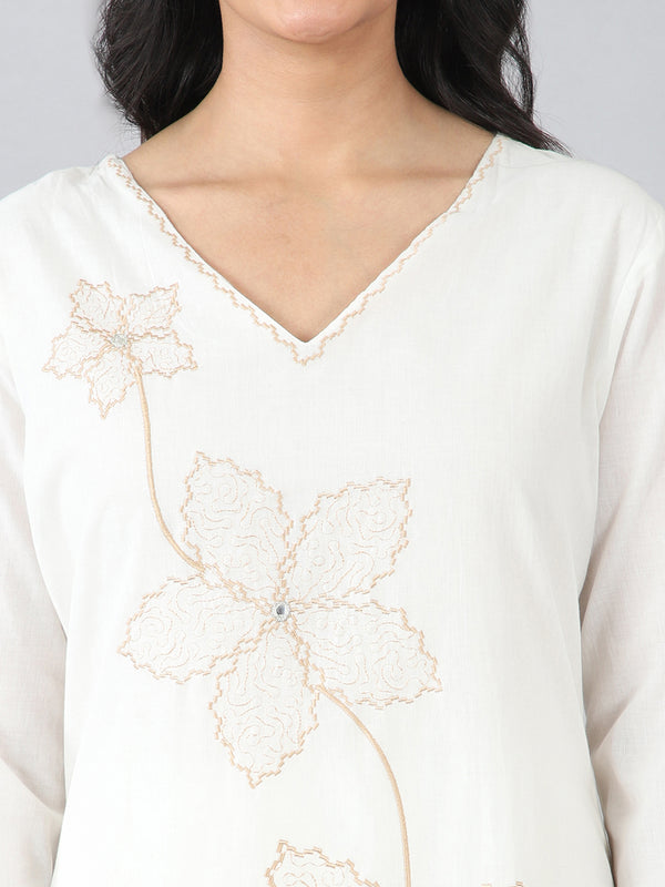 White Floral Embroidered Kurta Set