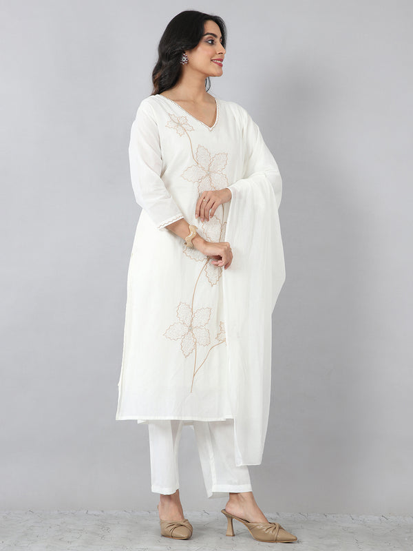 White Floral Embroidered Kurta Set