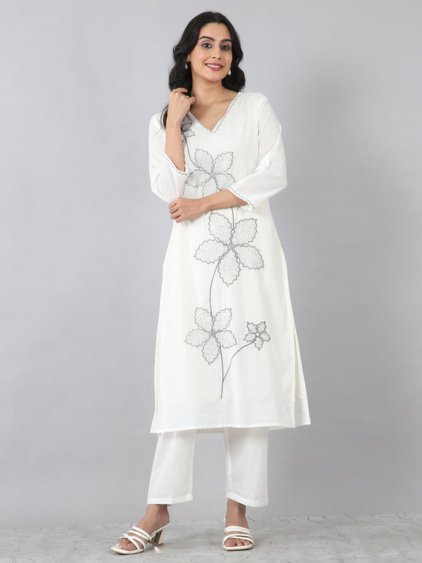 Elegant White Floral Kurta Set