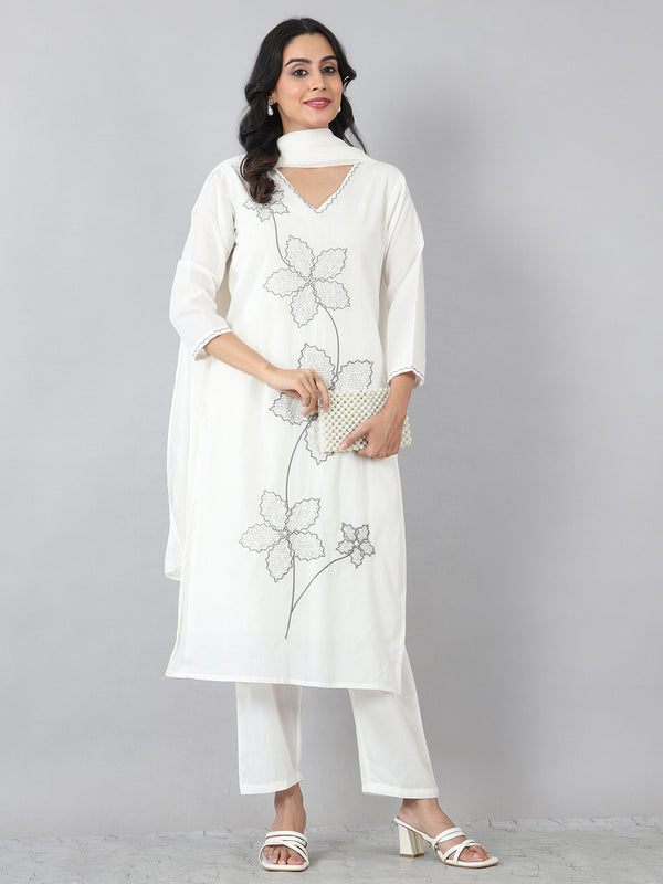 Elegant White Floral Kurta Set