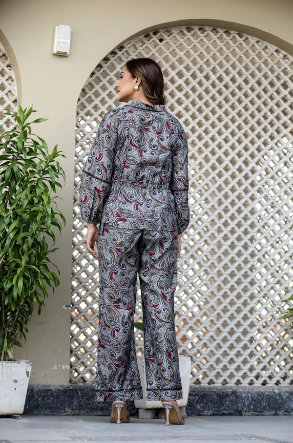 Jet Black Foil Print Viscose Muslin Coord Set