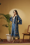 3-Piece Long Kurta Set in Viscose Velvet with Mirror & Zari Work