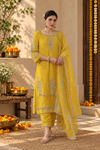 Chinon Silk Gota Patti Embroidered Kurta Set with Organza Dupatta