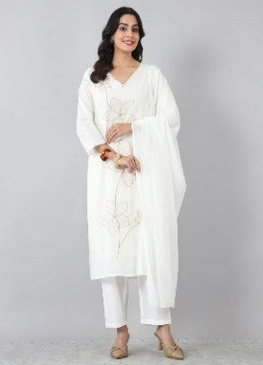 White Floral Embroidered Kurta Set