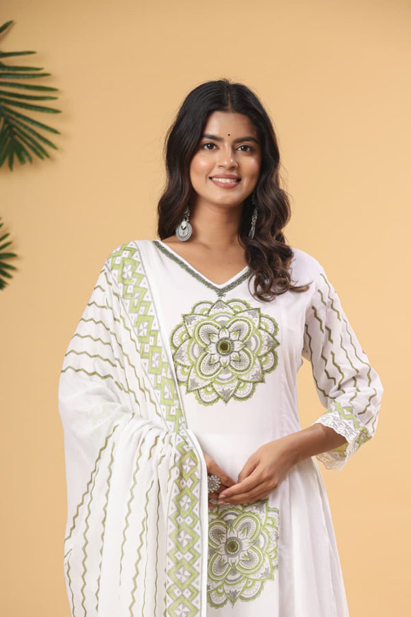 Block Print Anarkali Suit Set