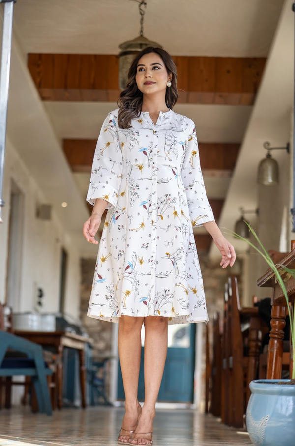 White Multi-Print Kurta in Natural Rayon
