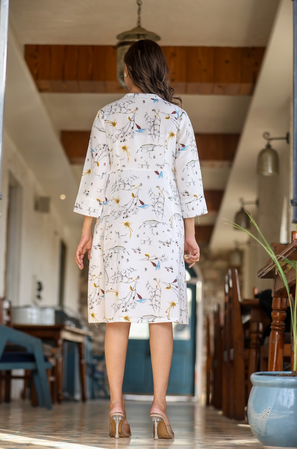 White Multi-Print Kurta in Natural Rayon