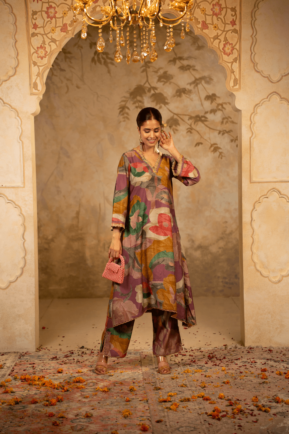 A-Line Kurta Set with Dupatta - Dark Mauve