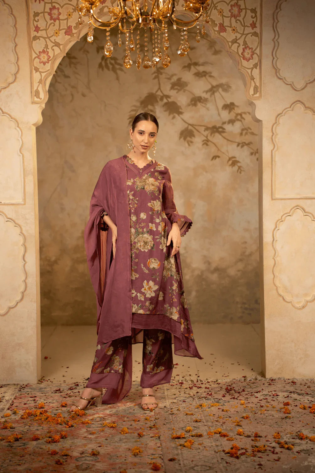 Floral A-Line Kurta Set with Dupatta