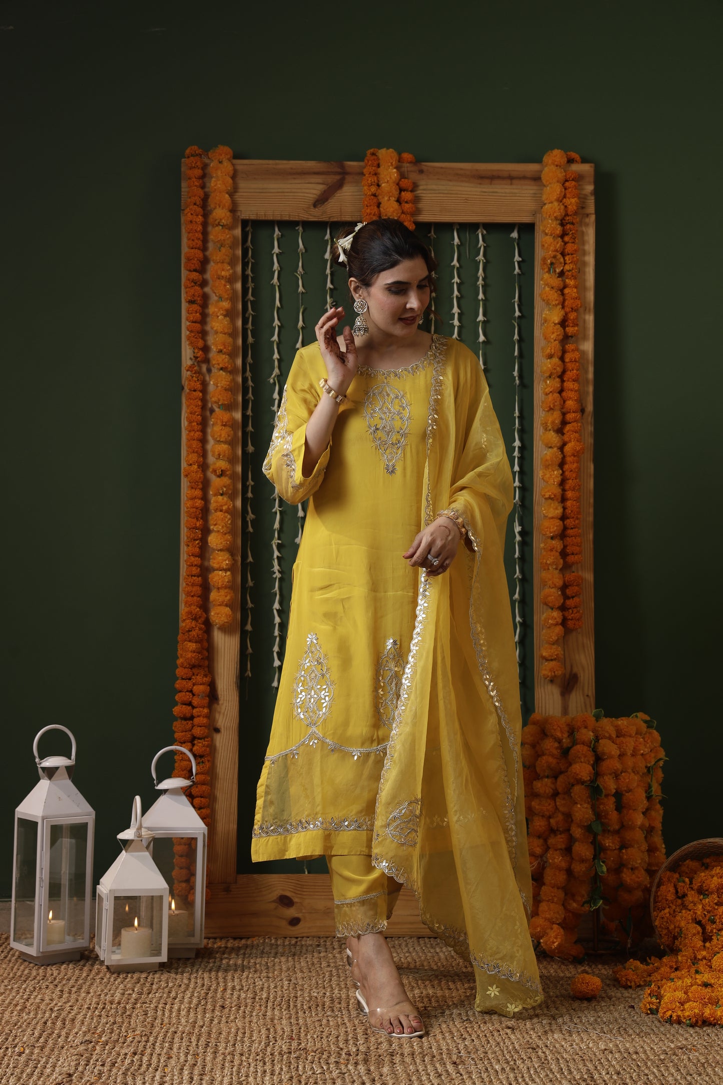 Elegant Yellow Viscose Crepe Kurti Set