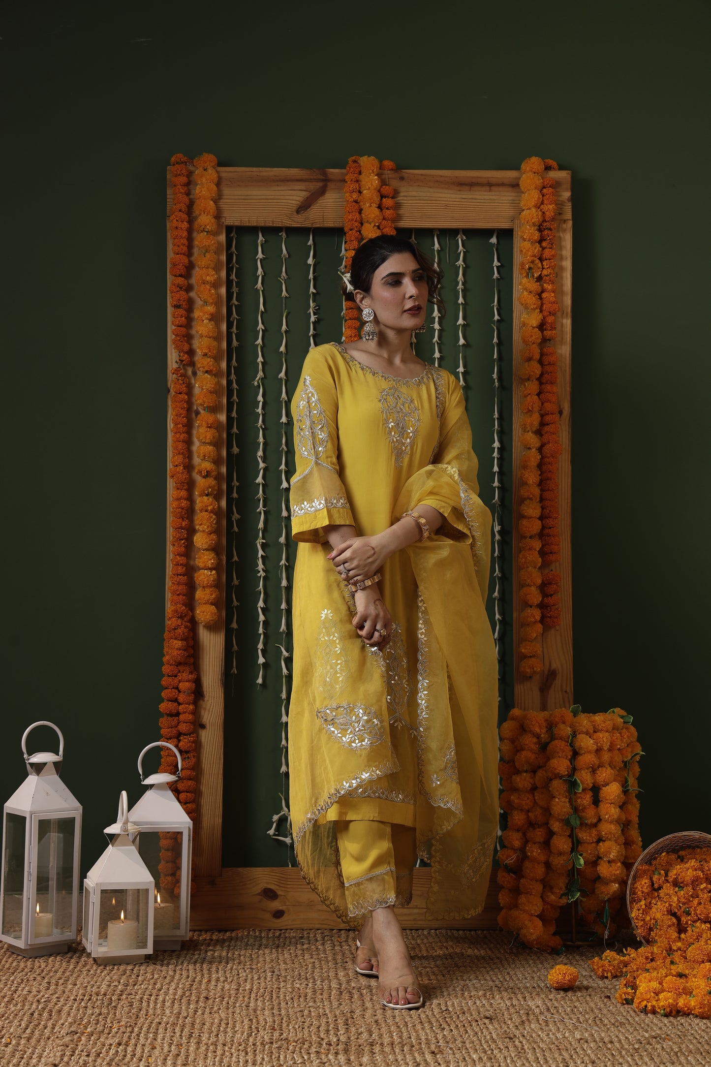 Elegant Yellow Viscose Crepe Kurti Set