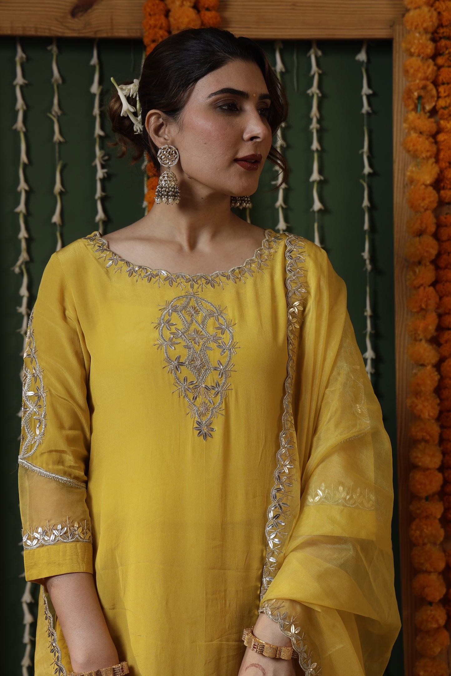 Elegant Yellow Viscose Crepe Kurti Set