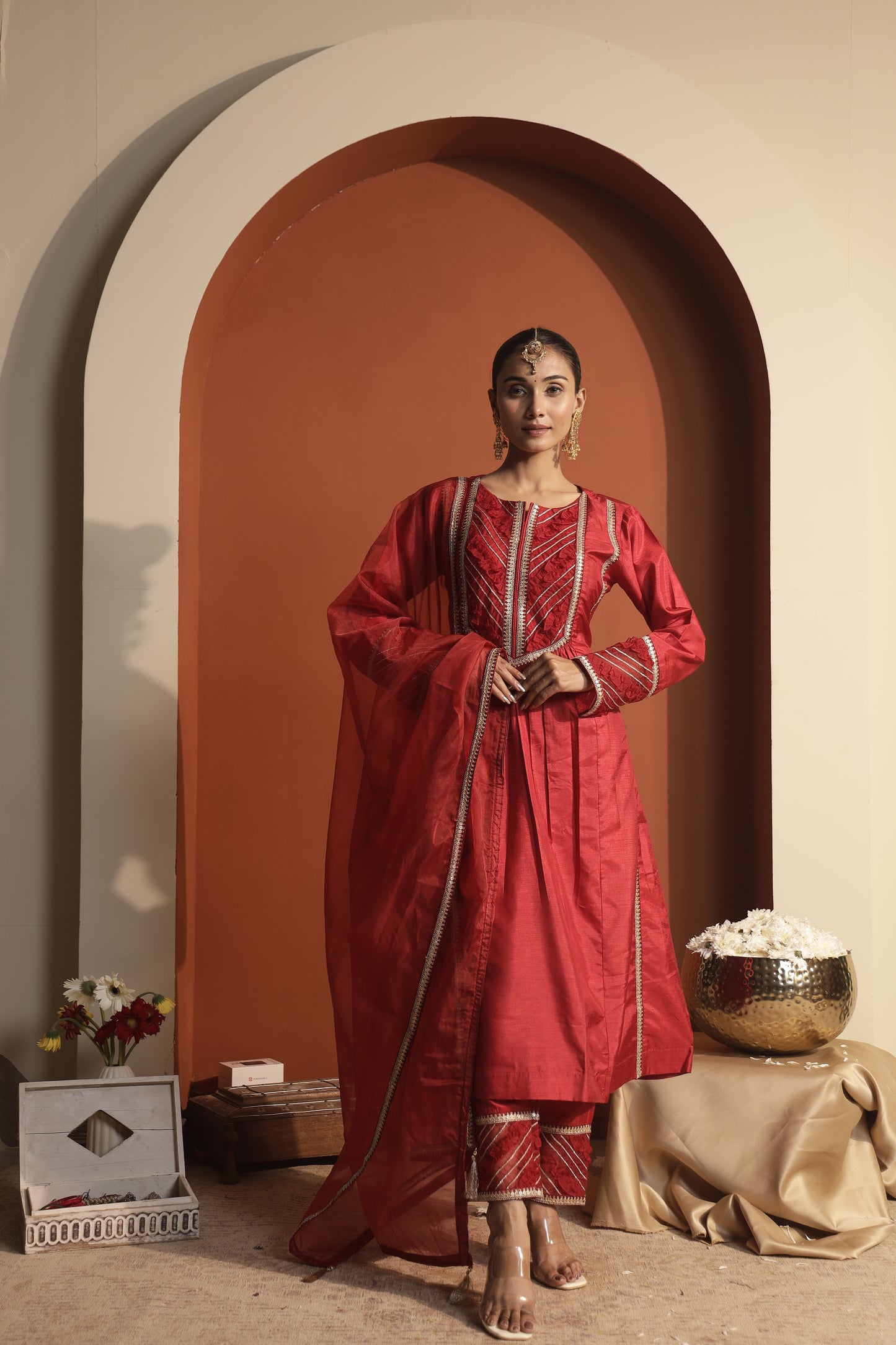 Red Straight Kurta Set