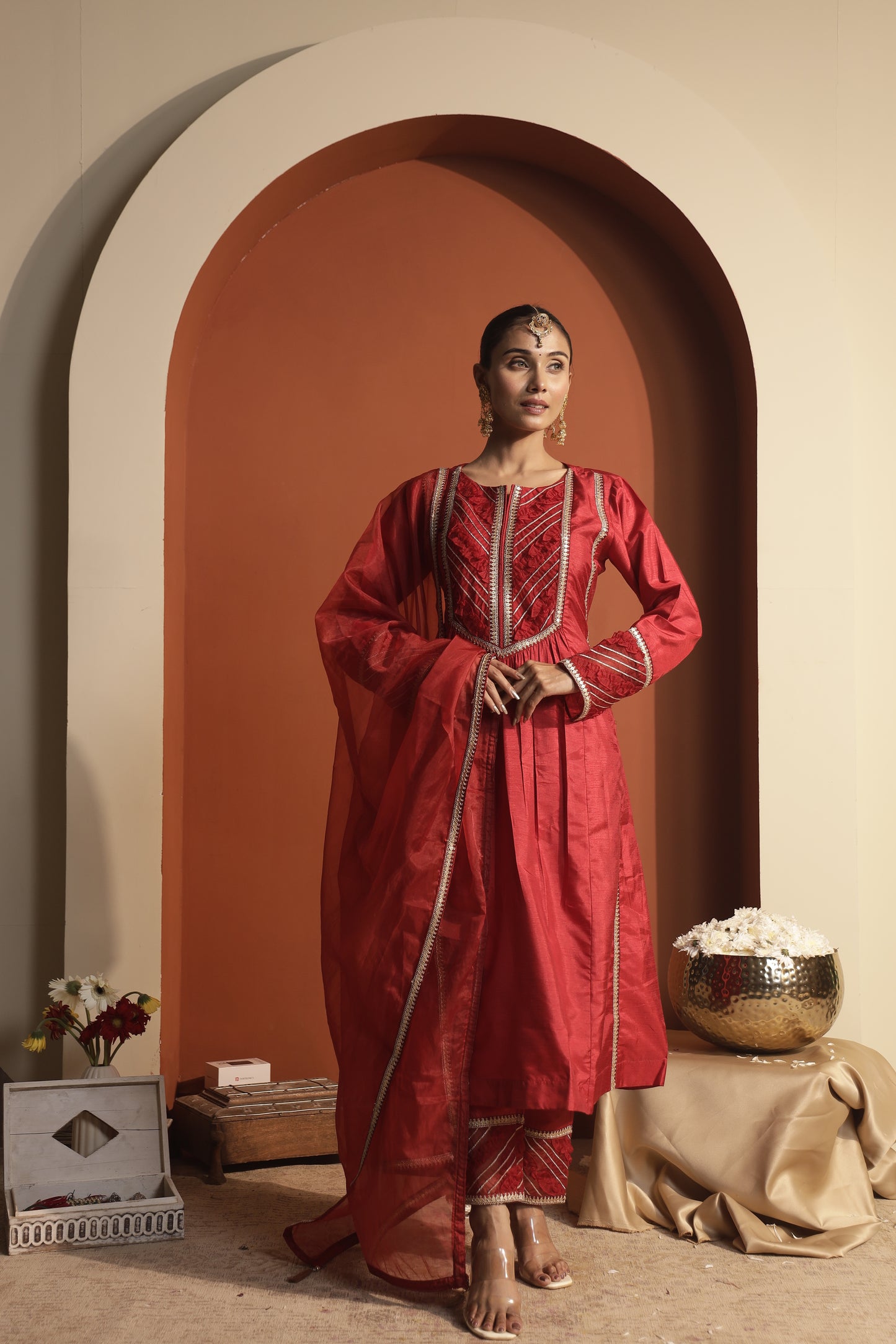 Red Straight Kurta Set