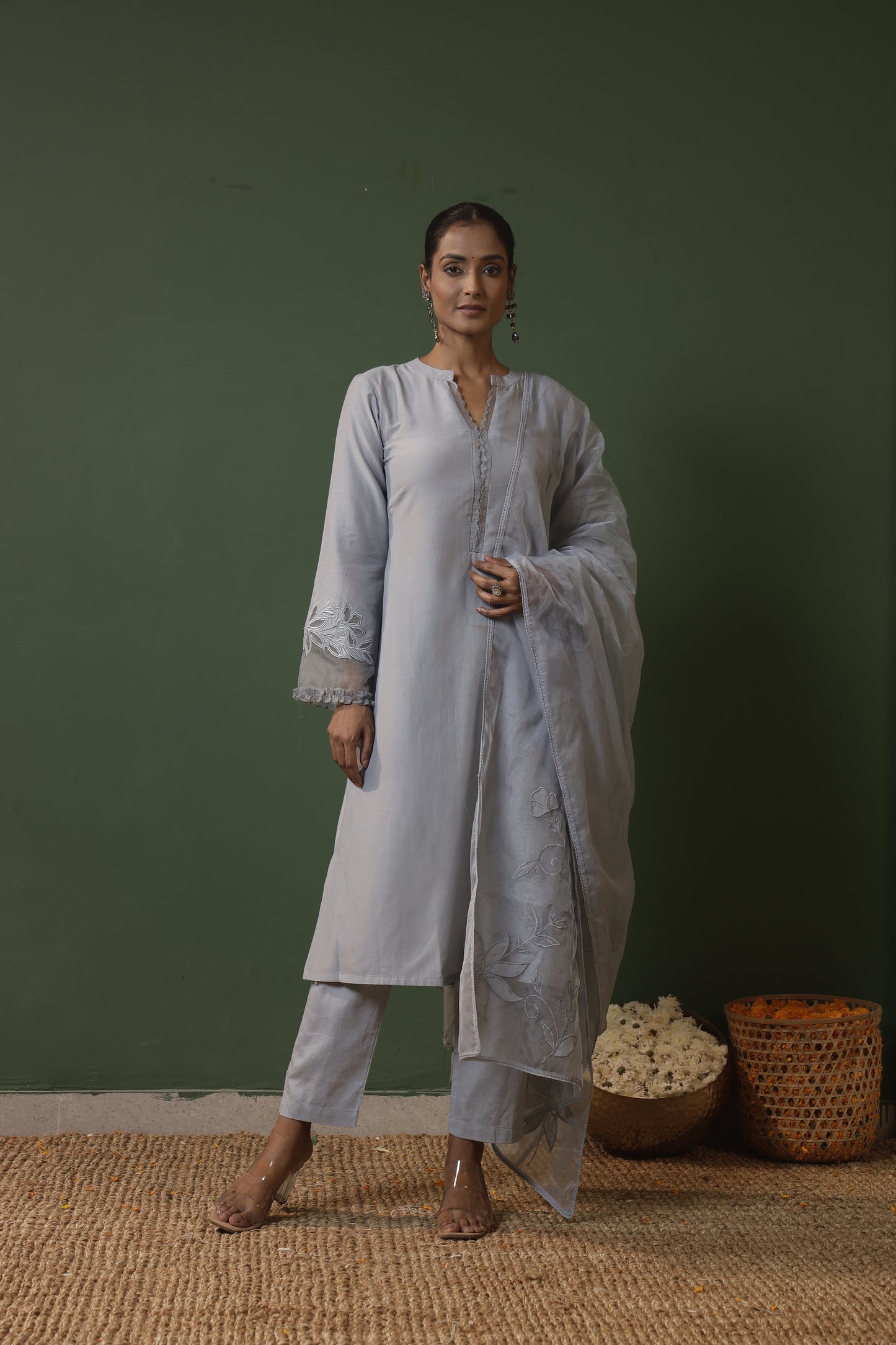 Gray Patchwork Kurti Set