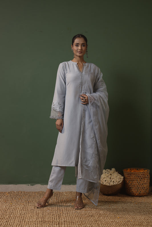 Gray Patchwork Kurti Set