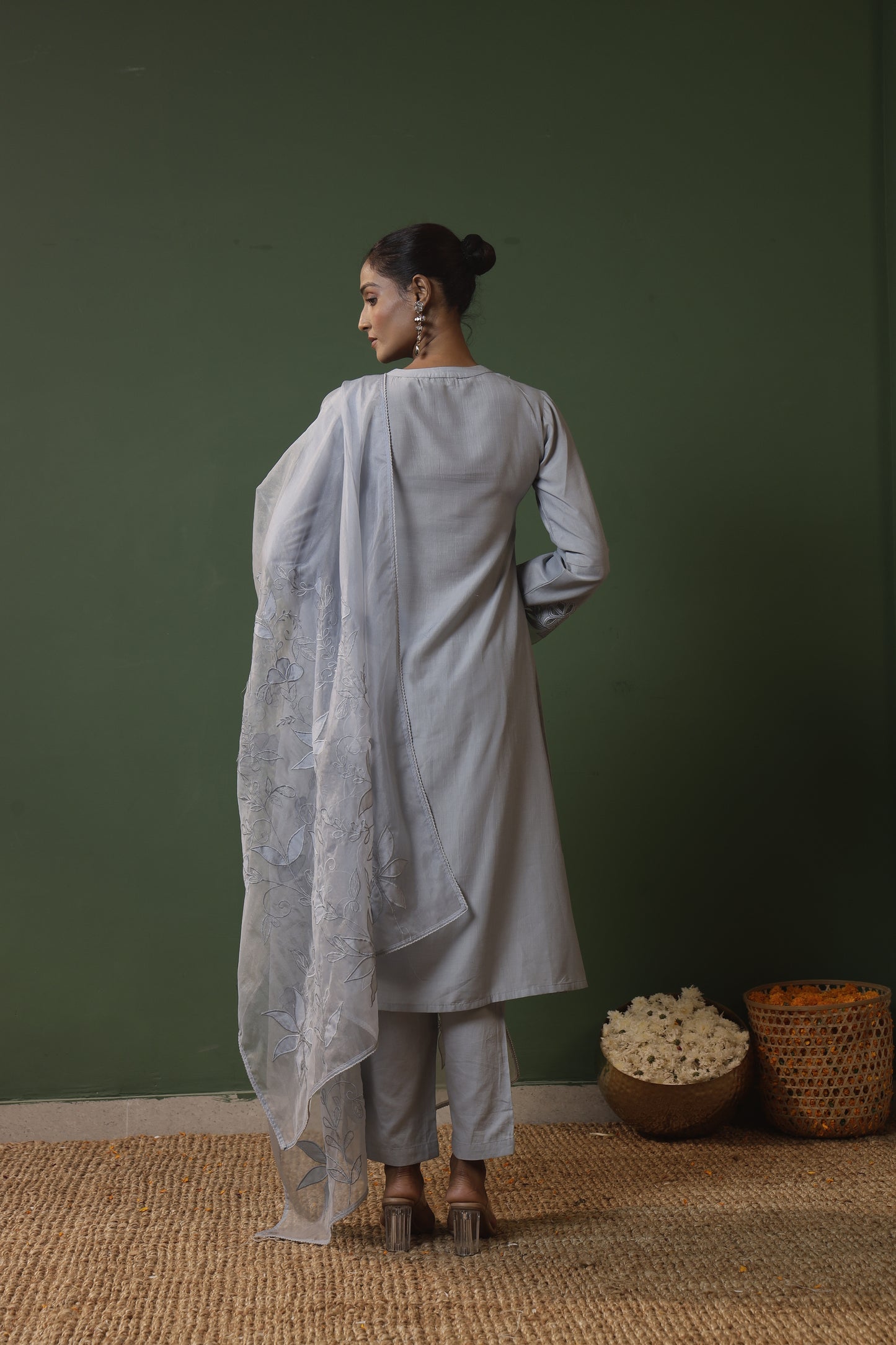 Gray Patchwork Kurti Set