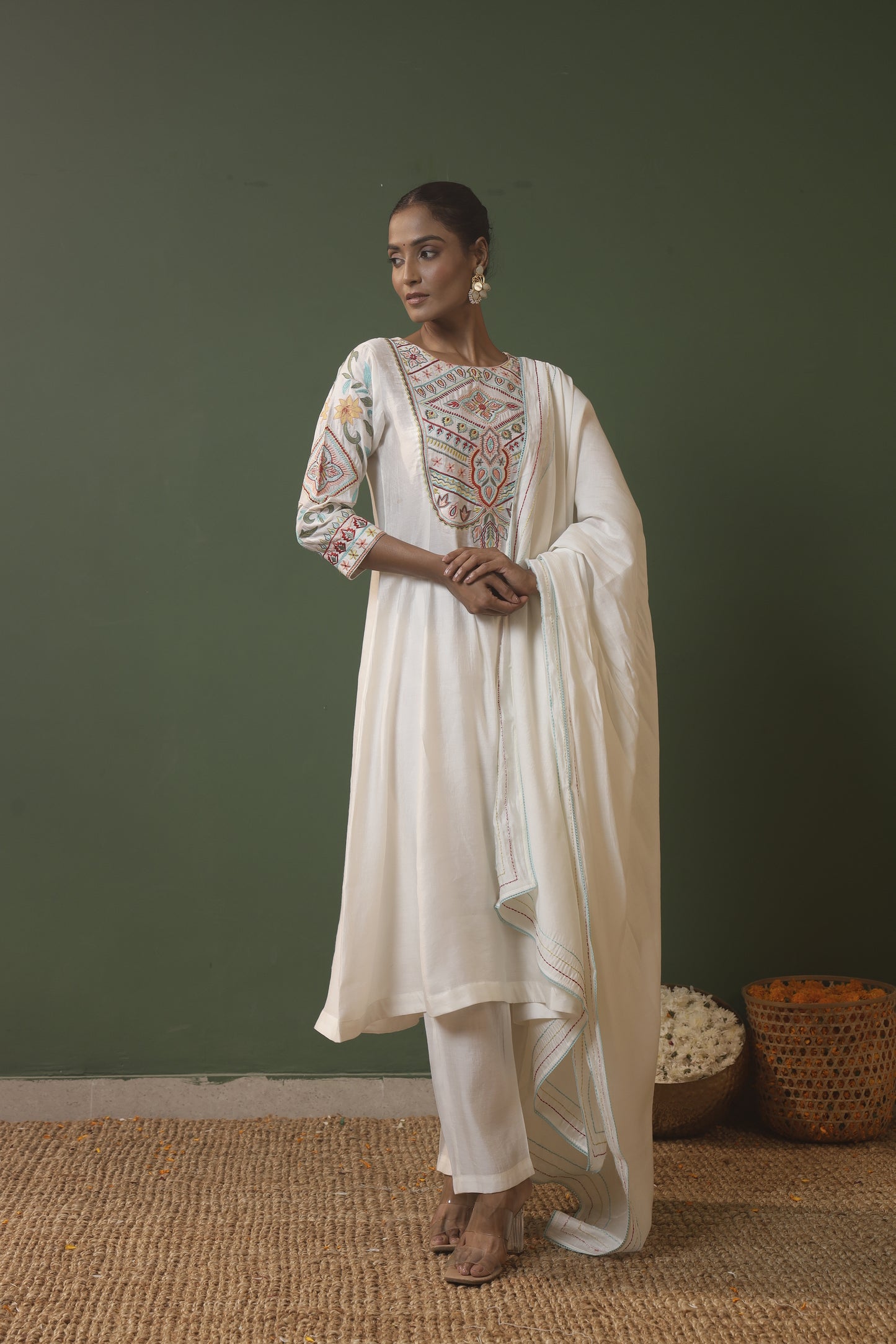 off white chanderi kurta sets with pant