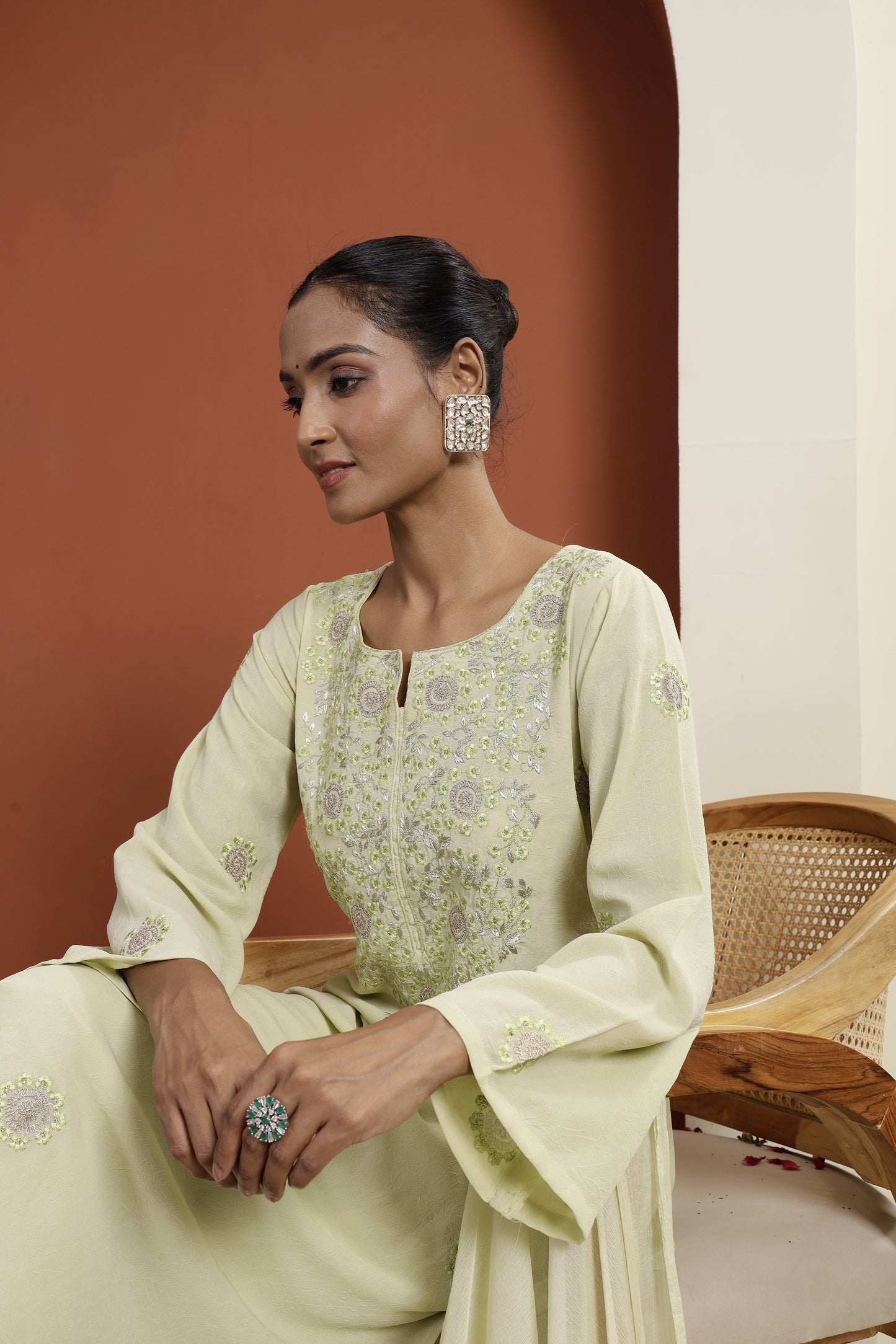 Pista Green Embroidered Kurta Set