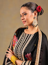 Black Chinnon Suit Set with Gold Embellished Drape