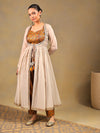 Mustard & Off-White Brocade Suit Set with Lace Jacket