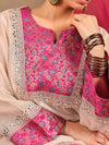 Off White & Rani Pink Embroidered Suit Set
