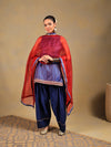 Royal Blue Brocade Suit Set with Gold Detailing