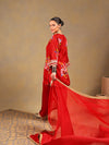 Red Chinnon Suit Set with Gold Embellished Drape