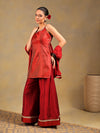 Maroon Brocade Short Kurti Set with Sharara Pants