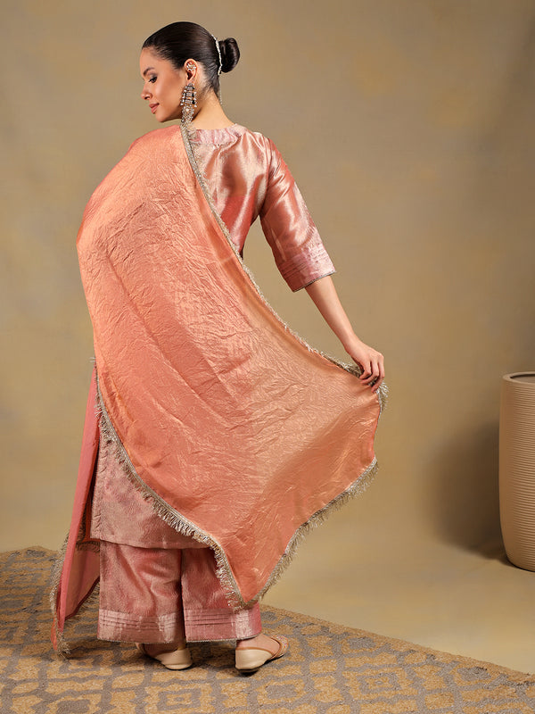 Blush Pink Tissue-Silk Suit Set with Zardozi Embroidery