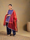 Royal Blue Brocade Suit Set with Gold Detailing