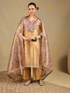 Golden Tissue-Silk Suit Set with Paisley Detailing