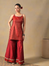 Maroon Brocade Short Kurti Set with Sharara Pants