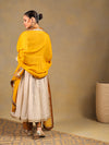 Mustard & Off-White Brocade Suit Set with Lace Jacket