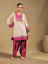 Off White & Rani Pink Embroidered Suit Set