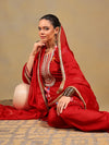Red Chinnon Suit Set with Gold Embellished Drape