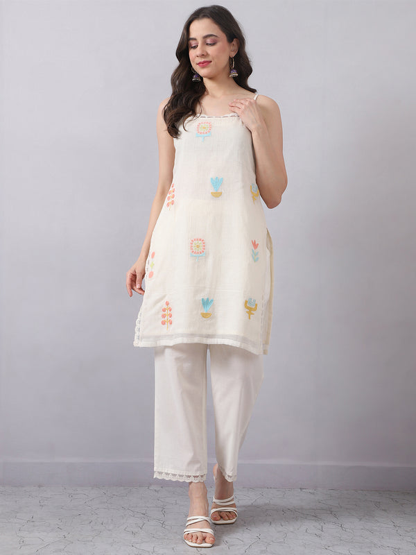 Sleeveless Kota Doria Kurta Set with Dupatta