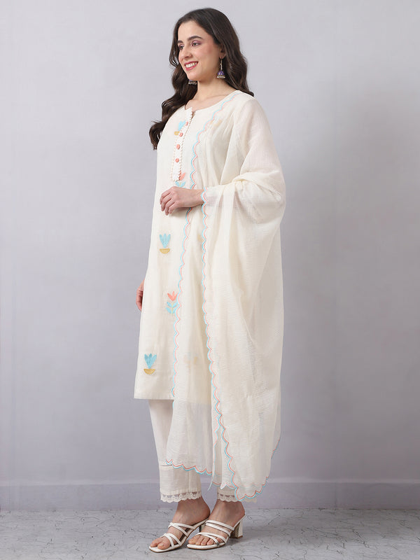 Straight Kota Doria Kurta Set with Dupatta
