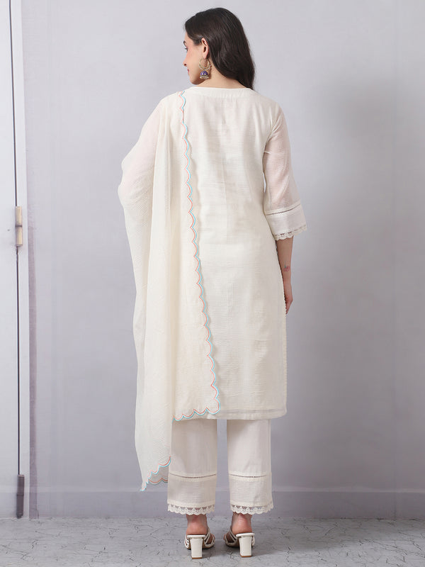 Straight Kota Doria Kurta Set with Dupatta