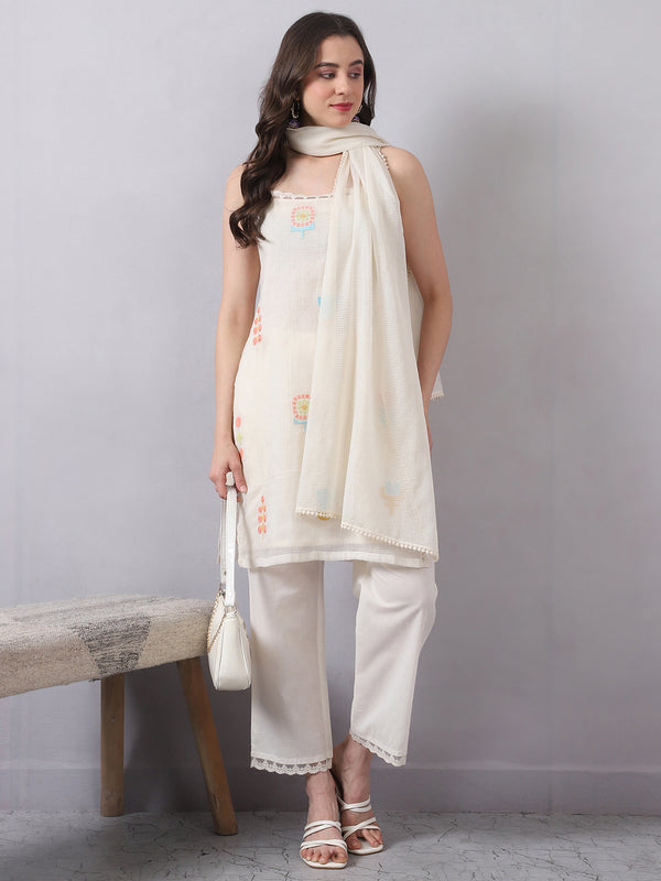 Sleeveless Kota Doria Kurta Set with Dupatta