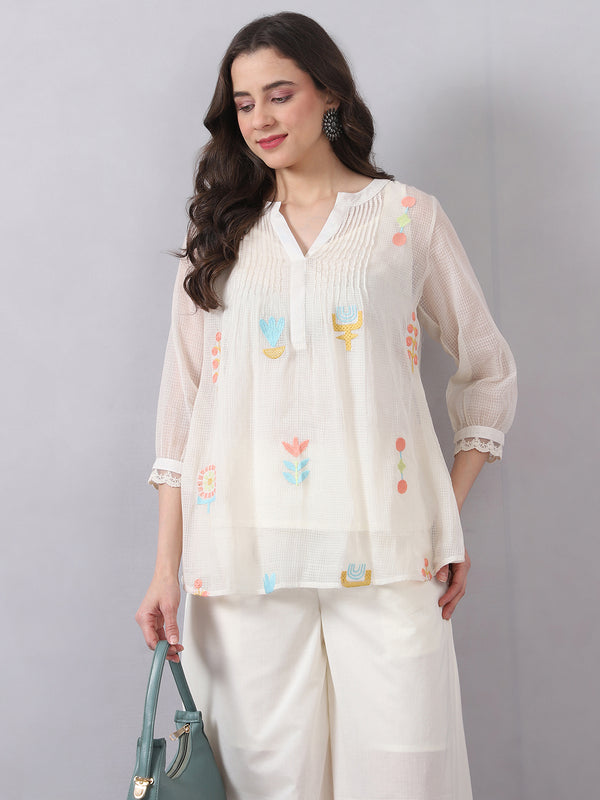 Pintuck Detail Short Kota Doria Kurta