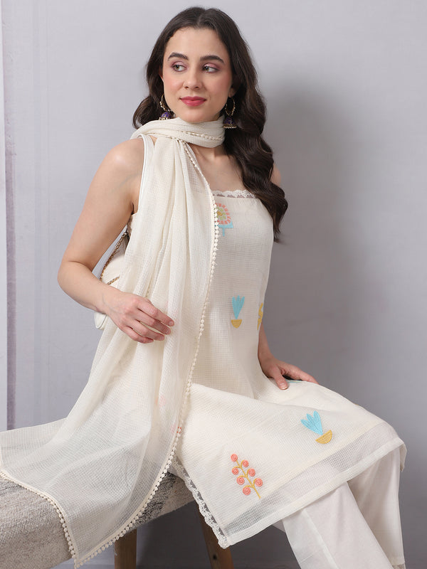Sleeveless Kota Doria Kurta Set with Dupatta
